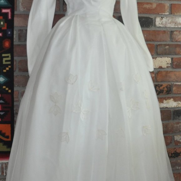 Vintage 50s 60s ILGWU Unoin Made Crinoline Modest Wedding Grad Dress Gown S - Picture 7 of 13